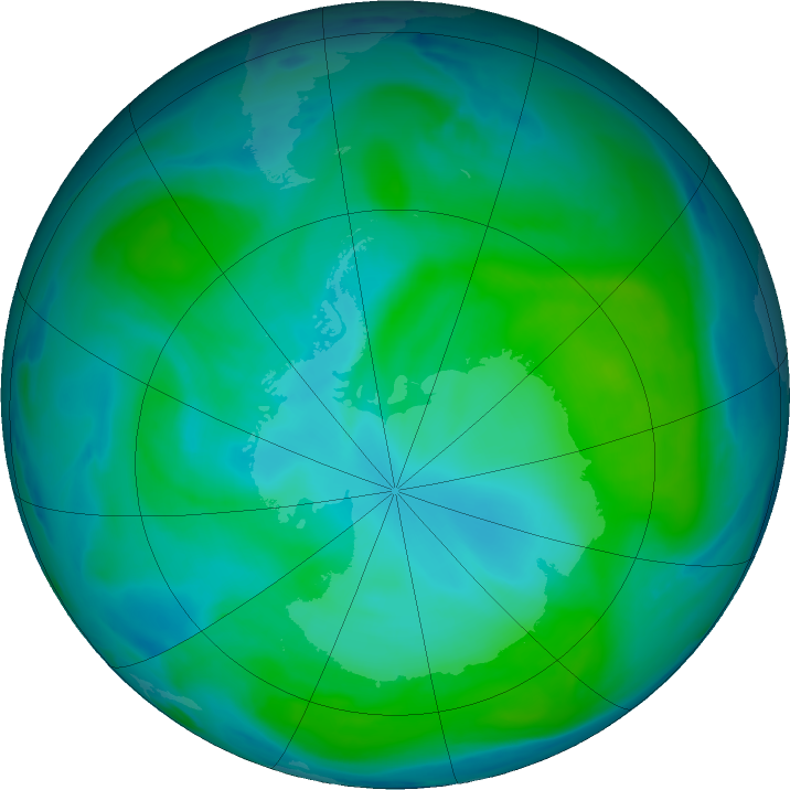 Antarctic ozone map for 25 January 2025